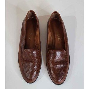 Bonjour Basketweave Brown Leather Loafer Vintage Circa 1980's Women's Size 8